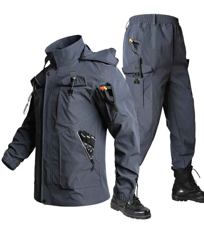 Men's Casual Camouflage Workwear Set Lightweight Quick Dry Breathable Outdoor Grid Pattern Elastic Comfortable Summer Suit