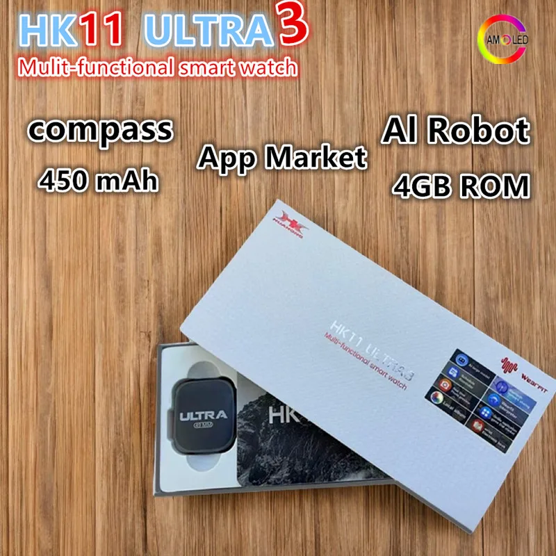 �y�Z�[�����z2025�N�V�^ HK11 Ultra 3 �X�}�[�g�E�H�b�` AMOLED�X�N���[�� �R���p�X AI�|�� �d�b���� TWS�ڑ� �����N�� �X�}�[�g�E�H�b�` �j�����p
