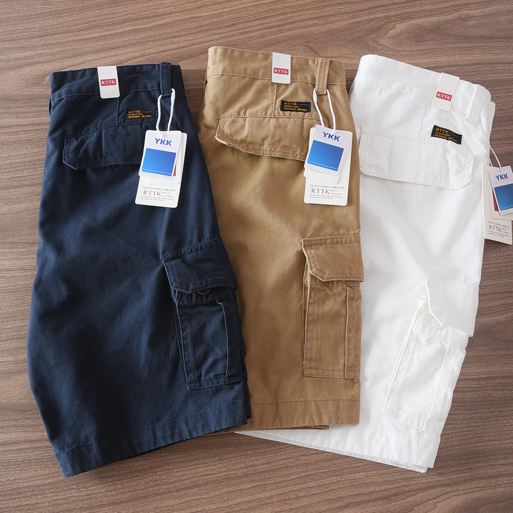 2025 verão novo americano retro tecido multi-bolso carga shorts masculino amekaji 100% algodão lavado casual calças retas de 5 pontos
