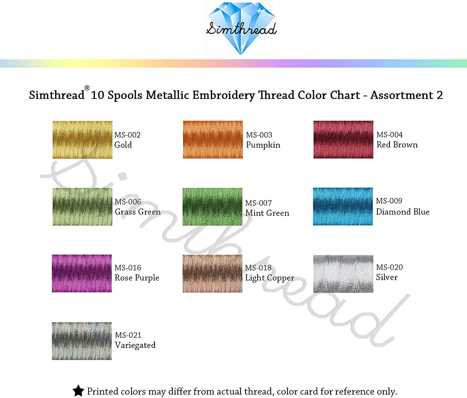 Simthread 10 Essential Colors Metallic Embroidery Machine Thread Kit for Computerized Embroidery and Decorative Sewing 10C02