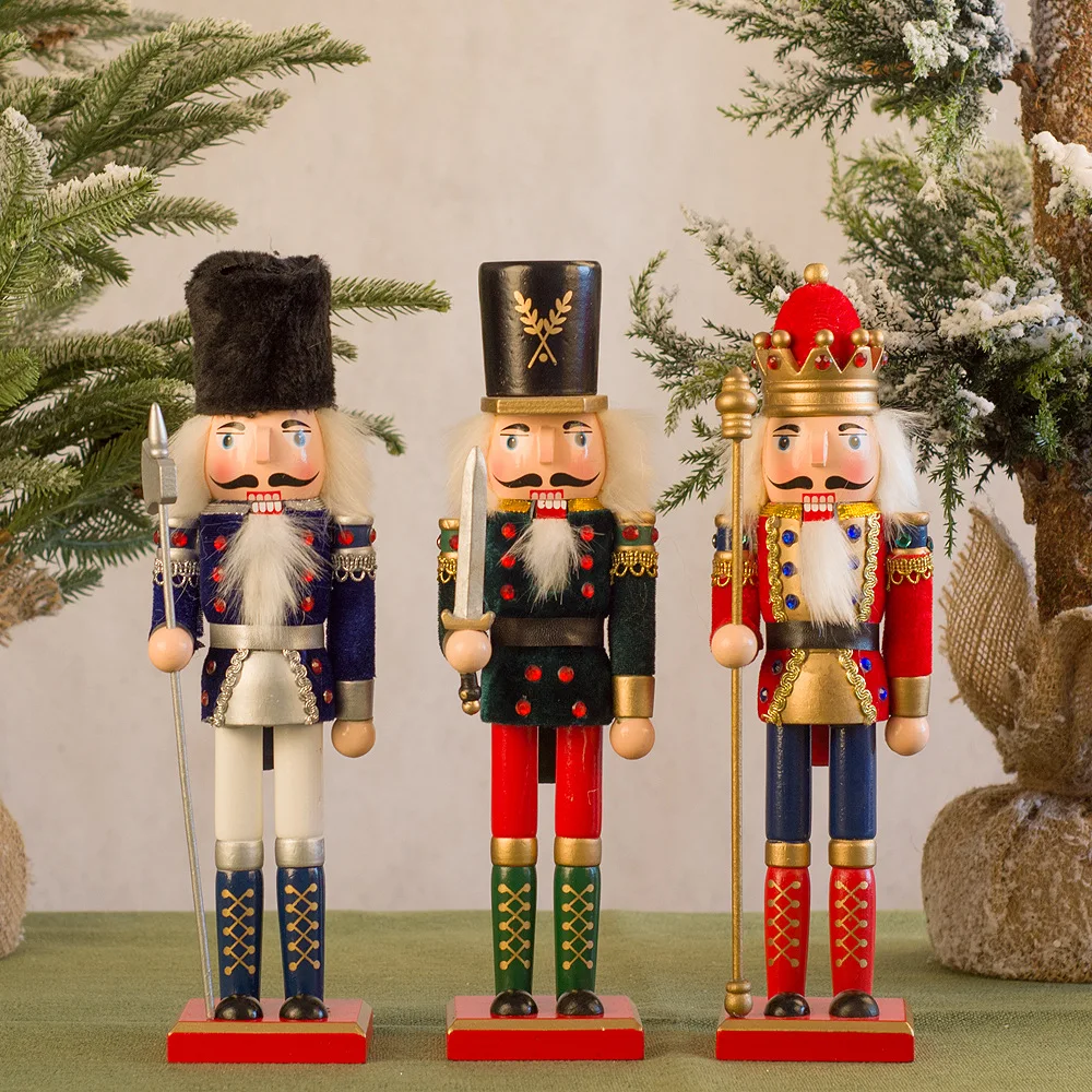 New Creative 30cm Wooden Christmas Nutcrackers Wooden Soldiers Guard Figurines with Good Workmanship for Holiday Decor Display