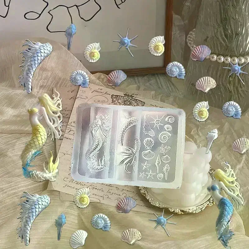 Ocean Series 3D Silicone Nail Mold Mermaid Starfish Shell Nails Art Carving Templates Manicure Design Tool DIY Nail Art Decor