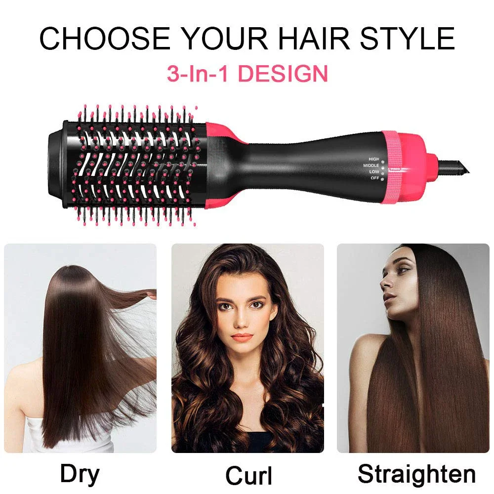 3-in-1 Hair Dryer Brush Volumizer Salon Hot Air Brush Fast Drying Straightening Curling