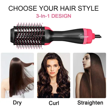 Image 3-in-1 Hair Dryer Brush Volumizer Salon Hot Air Brush Fast Drying Straightening Curling