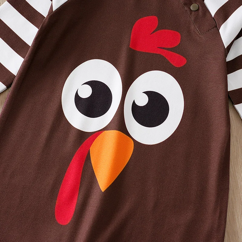 ملابس أطفال حديثي الولادة من عمر 0 إلى 24 شهرًا لعيد الشكر تركيا ملابس أطفال مخططة مطبوعة بأكمام طويلة لفصل الخريف والشتاء #3