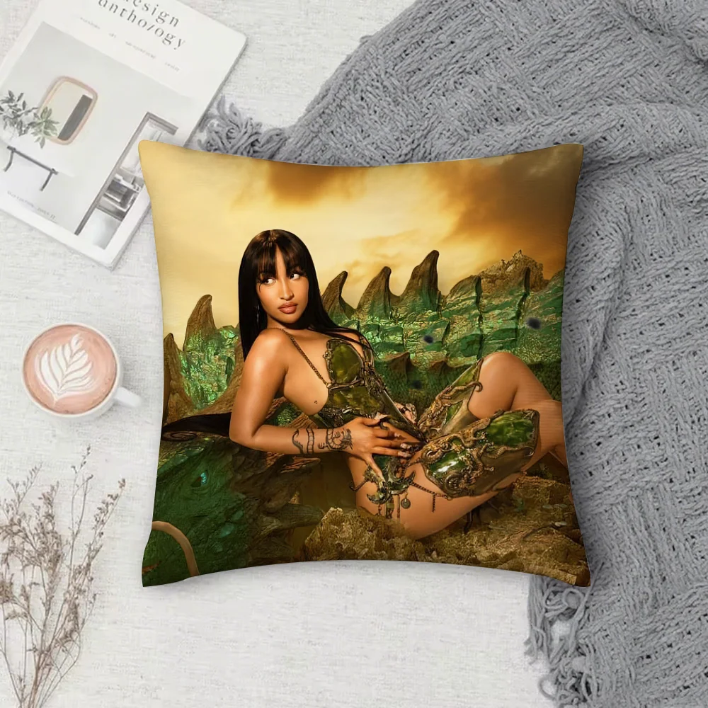 المغني S-Shenseea لا تتأخر أبدًا هنا كيس وسادة مربع على الوجهين الطباعة قصيرة أفخم غطاء وسادة أريكة وسادة غرفة نوم