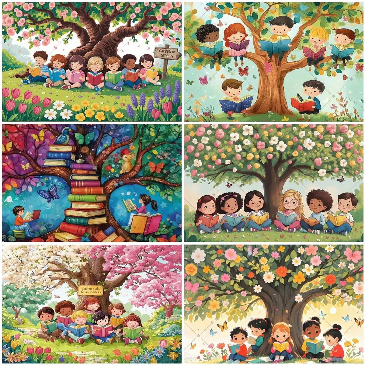 Décor de fête sur le thème de l'arbre du savoir pour la lecture des livres pour enfants, avec fleurs de printemps, pour bibliothèque, salle de classe, fournitures de fête et décoration