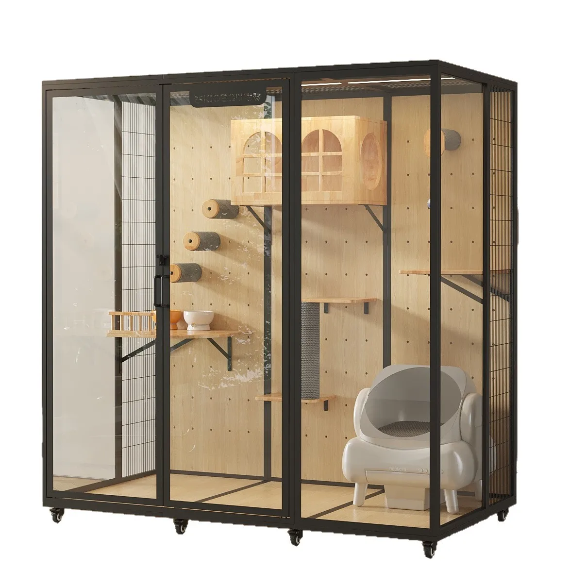 

Клетка-вилла для кошек с панорамным остеклением, домик для питомцев из массива дерева, панорамная стеклянная клетка