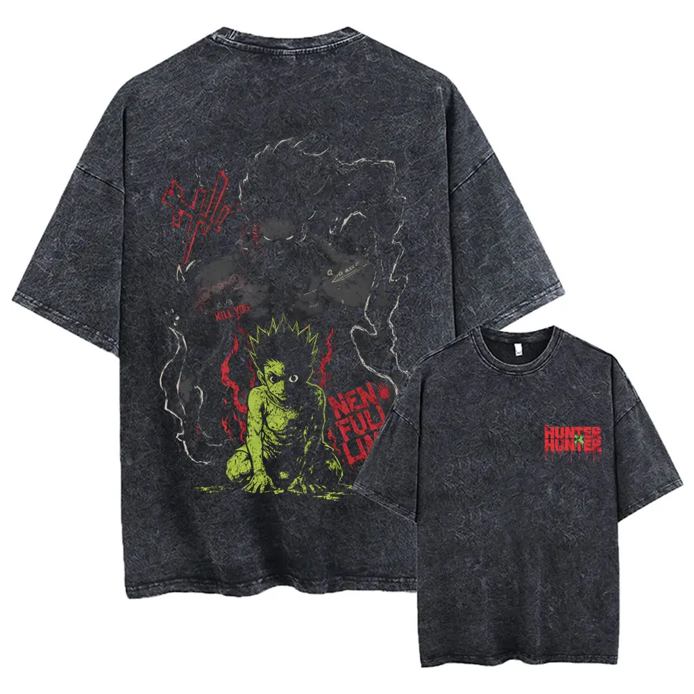 Washed Vintage Anime Hunter X Hunter T-shirt Phantom Troupe Spider Chrollo Lucilfer Merch T Shirt Men Retro Oversized T-shirts view 5