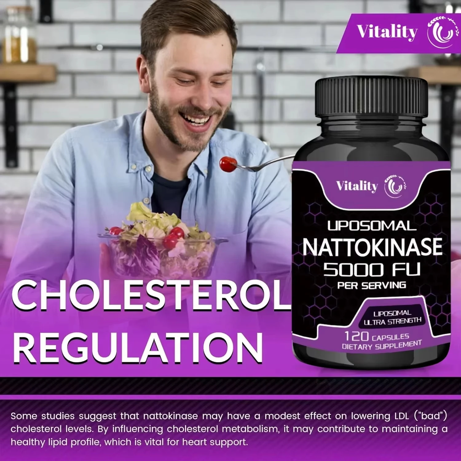كبسولات حيوية Nattokinase المكملية -5000 فائق التوهج - تركيبة غنية بالإنزيم لمكملات صحة القلب وتنظيم الدم