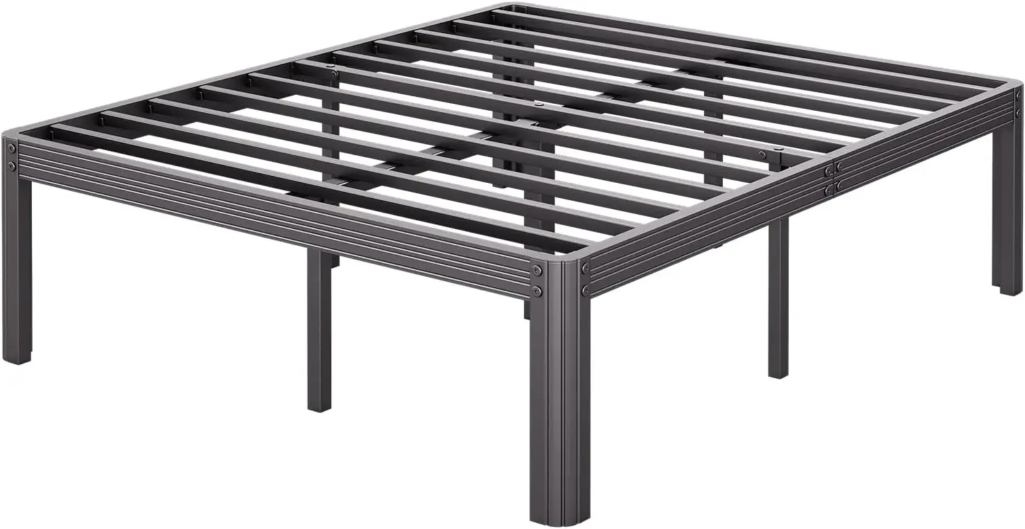 18 Inch Queen Bed Frame with Round-Corner Leg, No Box Spring Needed, Heavy Duty Metal Platform Bed-Frame, Noise Free Ma