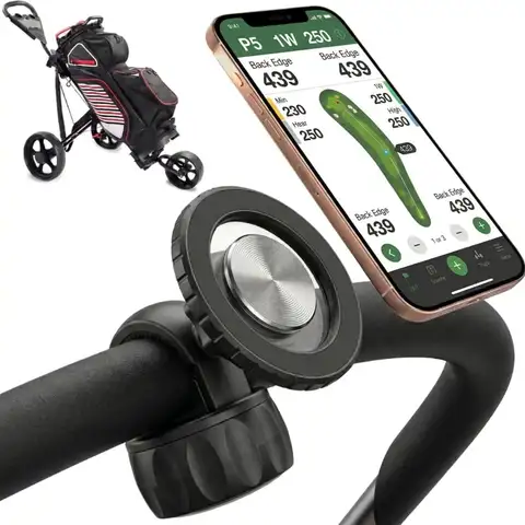 Magnetic Golf Push Cart Phone Holder,N52 Unshakeable Mount for Bumpy Terrains, 360° Rotatable GPS Clamp for 0.7-1.26" Handlebars