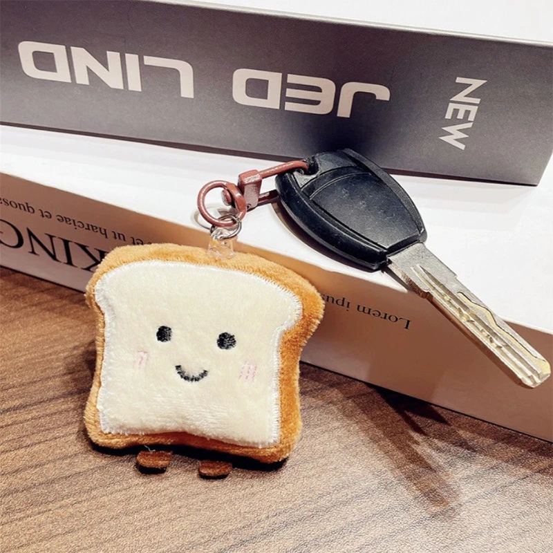 Toast Bread Key Chain Cartoon Plush Food Doll Pendant Car Key Ring Backpack Charms Bag Decor Accessories