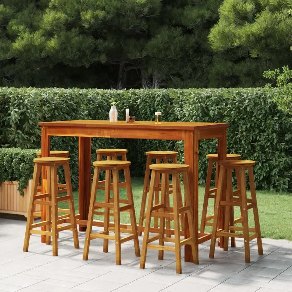 Ensemble de bar de jardin 9 pièces, en bois d'acacia massif