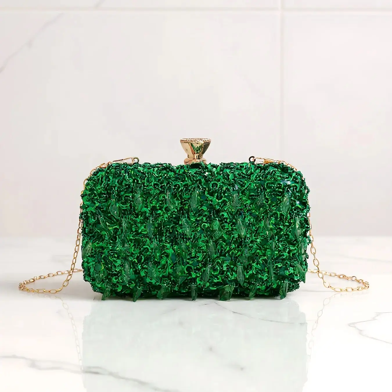 Sky Blue Color Tassel Evening Bags Embroidery  Clutch Bags Flap Fashion Crown Glitter Acrylic Beading Handbags With Shoulder view 4