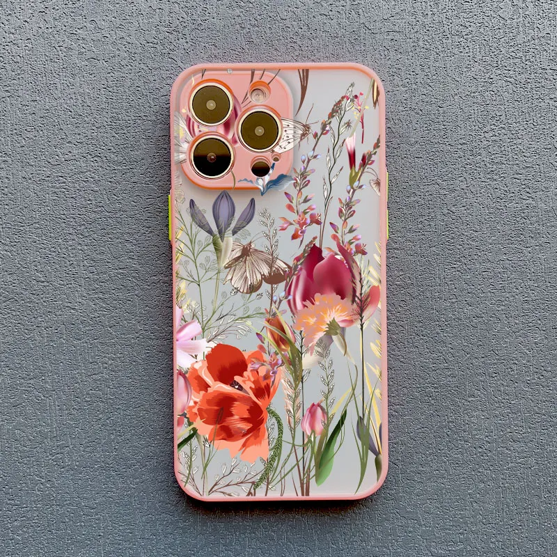 Elegante rosa lila Blumen-Handyhülle für iPhone 16, 17, 15, 14, 13, 12, 11 Pro Max, Abdeckungen Mini 7 8 Plus XS X XR, stoßfeste Schalen – Detail 2
