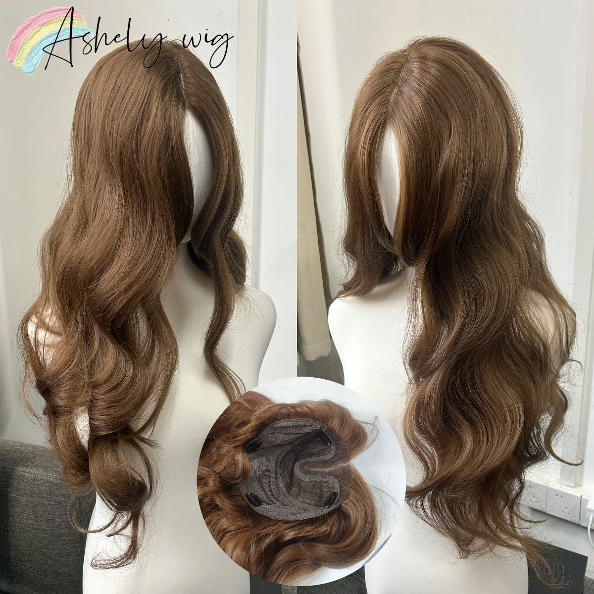 Ashely Brown Wigs Body Wavy Female Headband Wig for Women Human Hair Pieces 24inch Long Human Hair Synthetic Wig Natural Looking