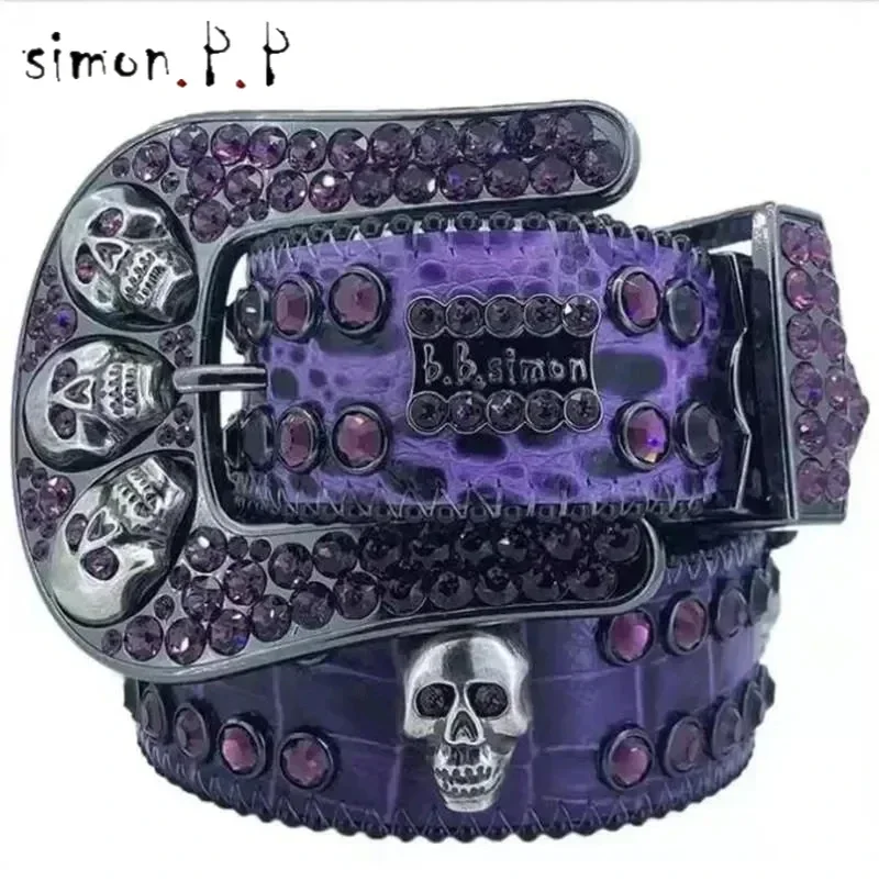 Designer Belts Bb Men Women Fashion Shiny Skull Diamond Belt Gold BIG Rhinestones Multicolour Smooth Big Buckle Real Classical