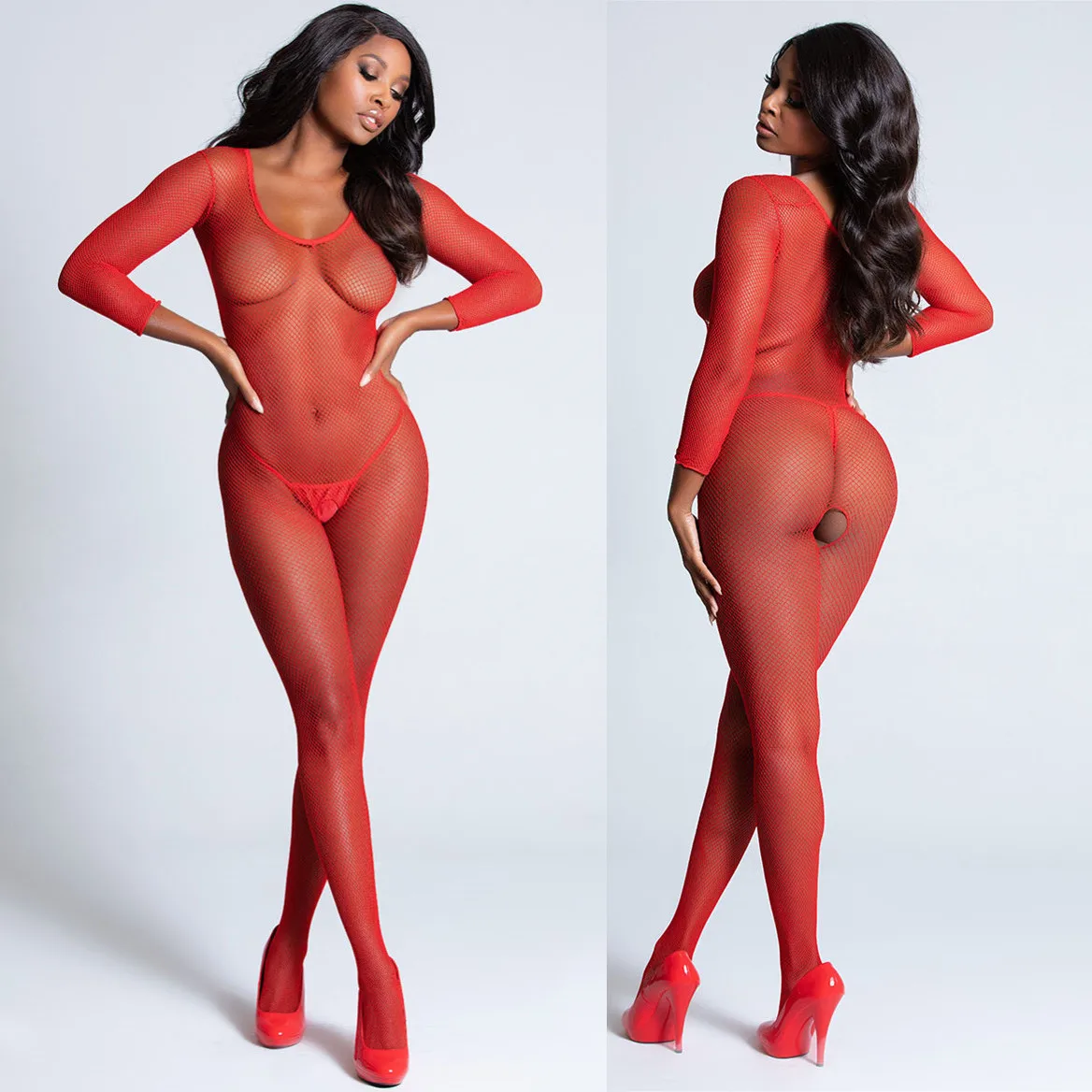 Erotic Open Crotch Bodystocking Lingerie Women Red Full Sleeves Bodysuit Sexy Porn Underwear Lenceria Sexual Mujer Crotchless F2