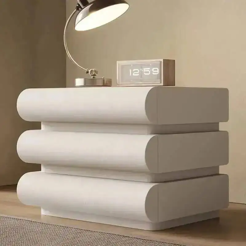 Style Smart Table Cream Nightstands French Bedside PU Leather Modern Simplicity Sensor Light Mesita De Noche Furniture WKNS