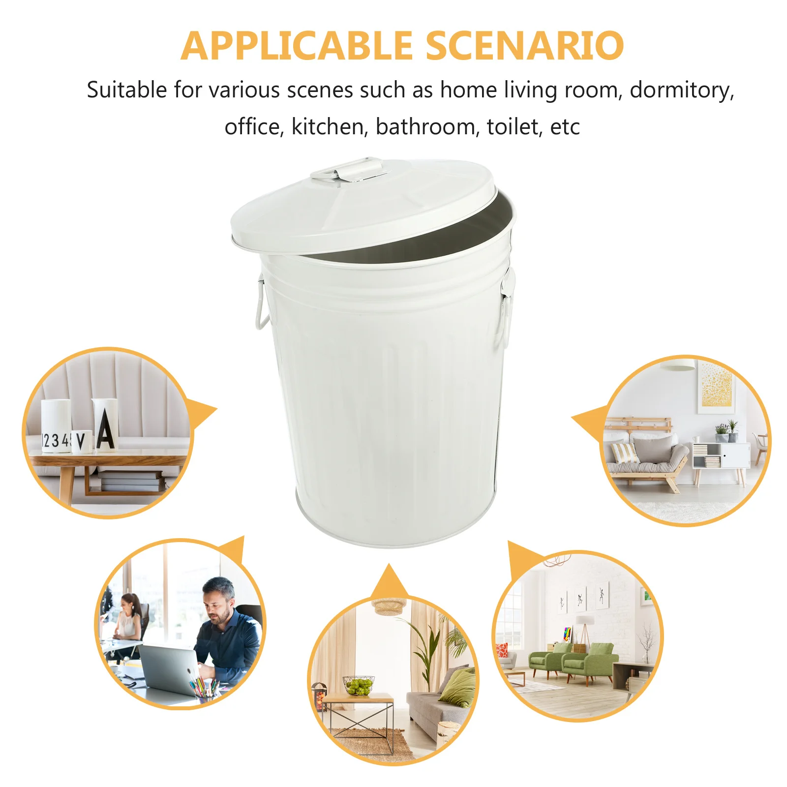 

Round Iron Garbage Can Large Capacity Metal Dustbin for Kitchen Office Bathroom Space Saving Waste Container