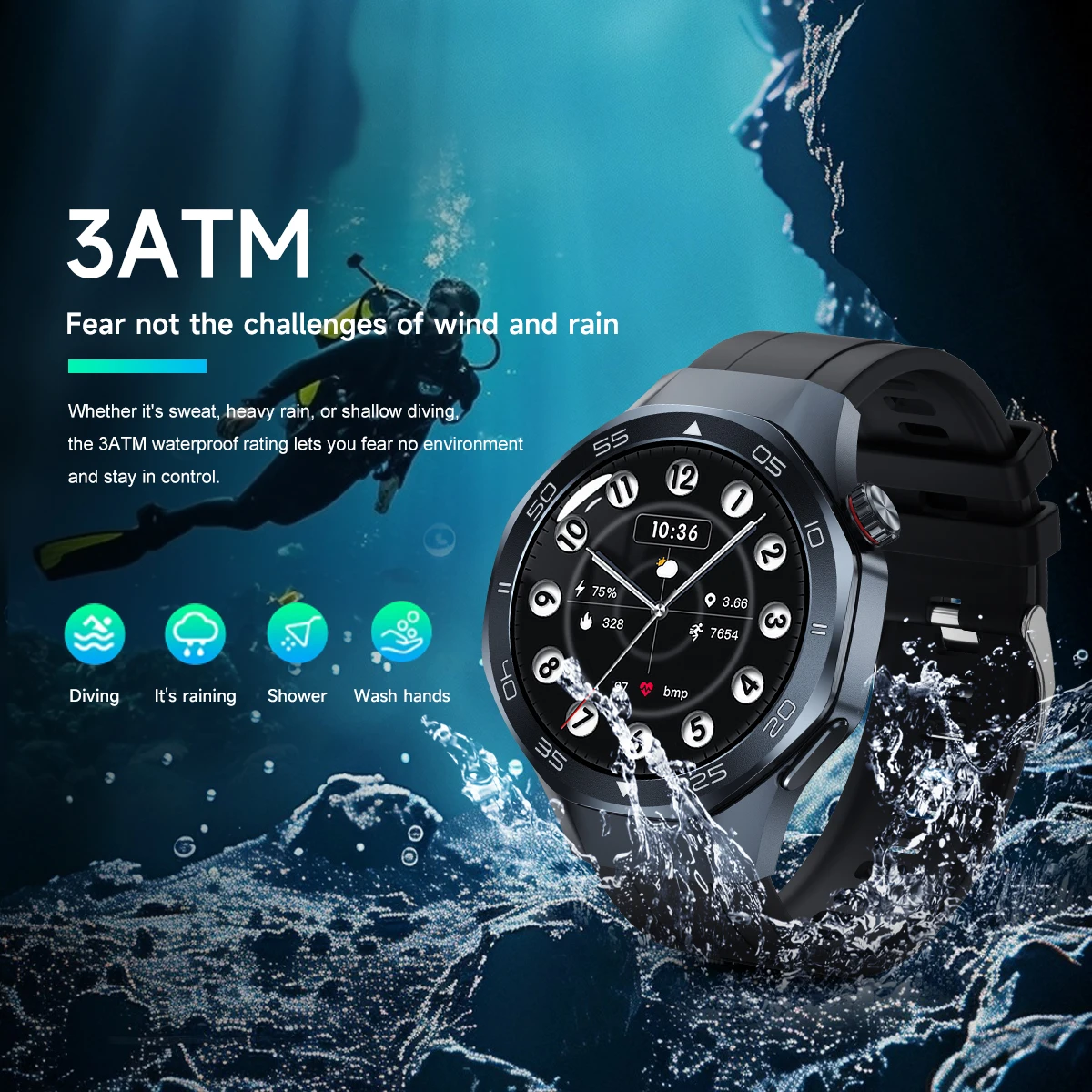 YTOM 2026 المدمج في ثنائي النطاق GPS Smartwatch 3ATM مقاوم للماء 1.53 بوصة IPS عرض البوصلة 520MAH معدل ضربات القلب BT دعوة ساعة ذكية