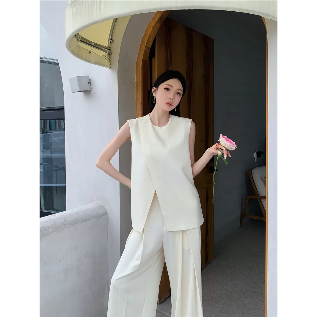 2024 estate nuova edizione coreana stile di fascia alta gilet pantaloni gamba larga due pezzi Set per la moda femminile e lo stile alla moda