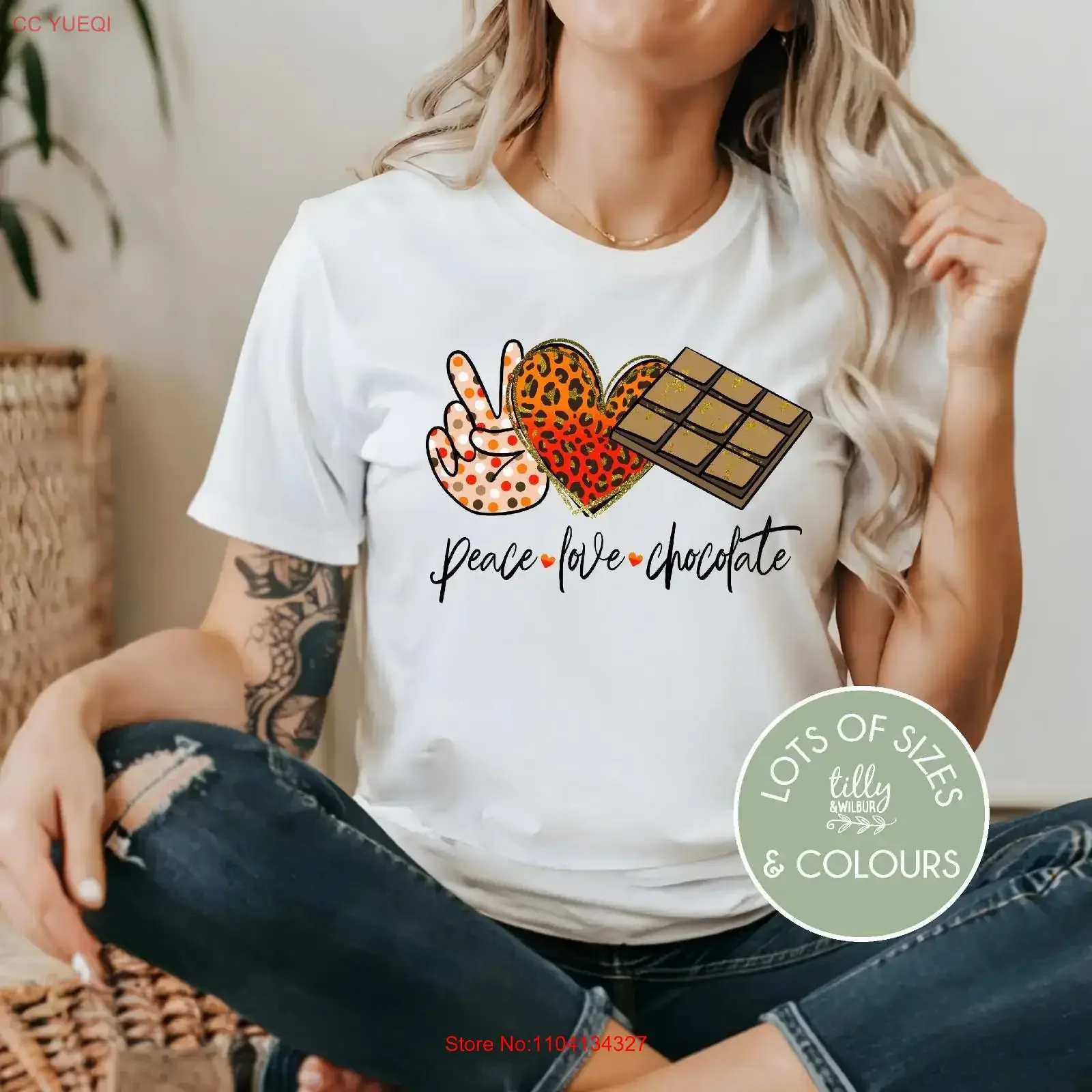 Camiseta Peace Love Chocolate, camiseta divertida para mujer, estilo vintage, cómoda, ropa de calle, ropa de diseñador, moda transpirable