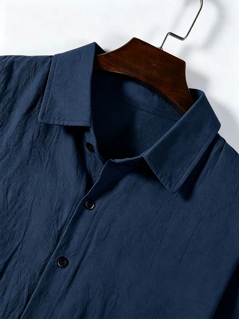 Herren-Leinenhemd für Frühling und Herbst, lässiges Langarmhemd mit Knöpfen, lockerer Schnitt, strukturierte Oberseite, leichtes Resort-Outfit für Herren – Detail 8