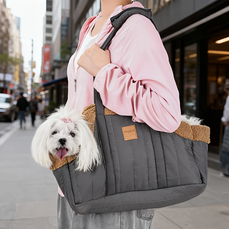 

Travel Pet Carrier Portable Pet Tote Bag Thickened Plush Pets Go-out Bag Open Style Warm Pets Carrying Bag Winter
