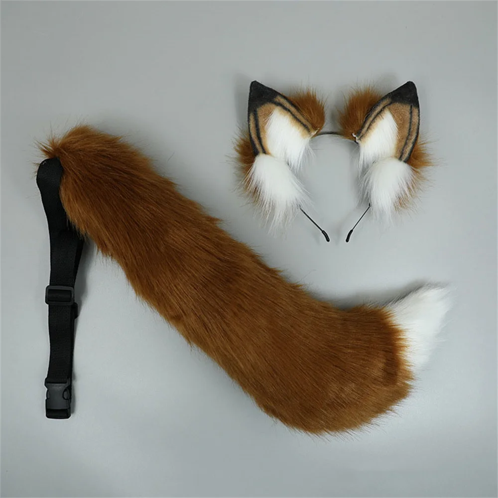 2 pz/set Furry COS Anime Beast Animal Ears copricapo Cat Fox Tail Wolf Ear Headband Party Cosplay puntelli accessori per capelli Kawaii