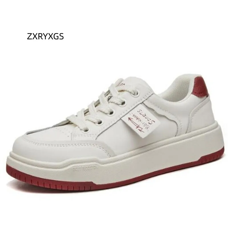 Zxryxgs Veterschoenen Echt Leer Spellkleur Witte Schoenen Populaire Sneakers Platte Schoenen 2023 Herfst Dames Sneakers Casual Schoenen Tij