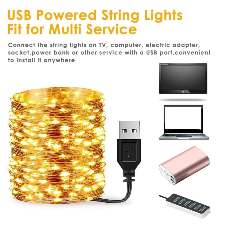 5/10/20/30m luz da corda usb 8 modos de controle remoto fio cobre 50/100/200/300 led decorações casamento natal férias lâmpadas