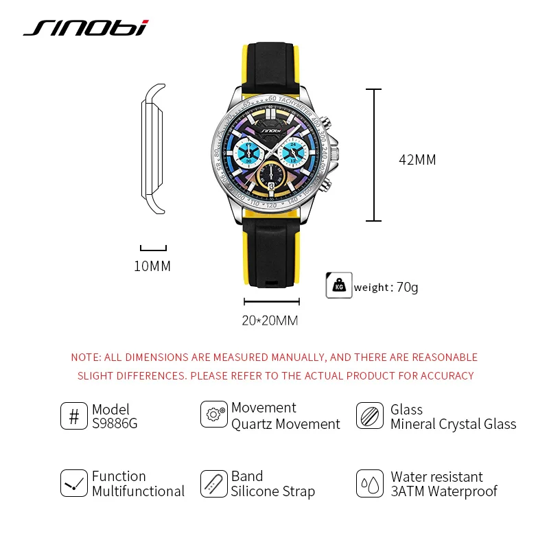 SINOBI Waterproof Sports Military Quartz Watch for Men Mens Watches Luxury Brand Silicone Strap Watches Gifts Relogio Masculino