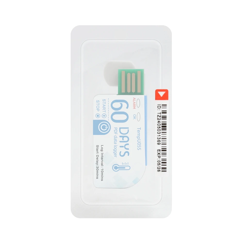 AA08-1Pcs Tempu05s Registrador de datos de temperatura USB Analizador de temperatura de un solo uso de 60 días Informe PDF Registrador de temperatura USB
