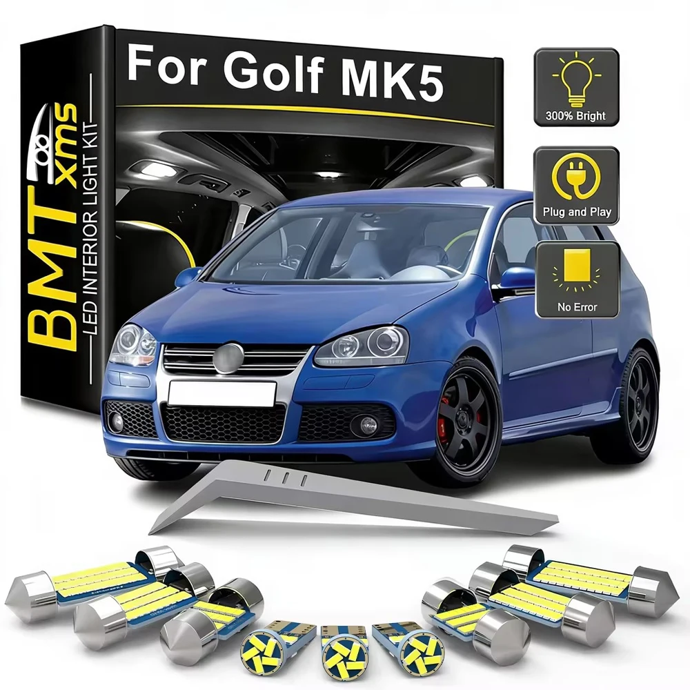 BMTxms 14-częściowy kompletny zestaw oświetlenia LED do wnętrza samochodu, lampki mapowe, sufitowe, podłogowe i bagażnika do VW Volkswagen Golf MK5 5 V GTI 2006 2007 2008 2009