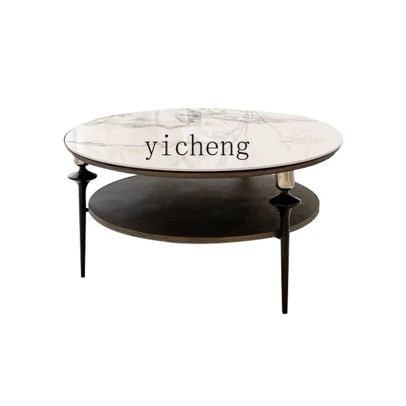 

ZC Cream Style Tea Table Stone Plate Tea Table round Coffee Table Nordic Simple round Small Apartment Combination