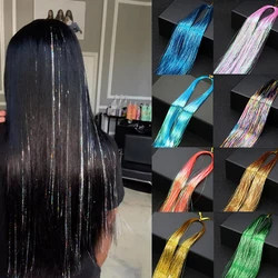 Shiny Sparkle Hair Tinsel Rainbow Color Strands Girl Glitter Hair Extension Hairbling Dazzles Hippie Braiding False Hair Cosplay