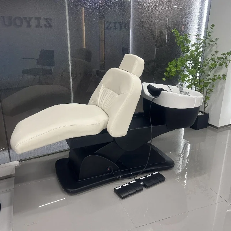 Electric Lifting Shampoo Chair for Hair Salon Rotating Sitting Semi-Full Lying Flushing Bed