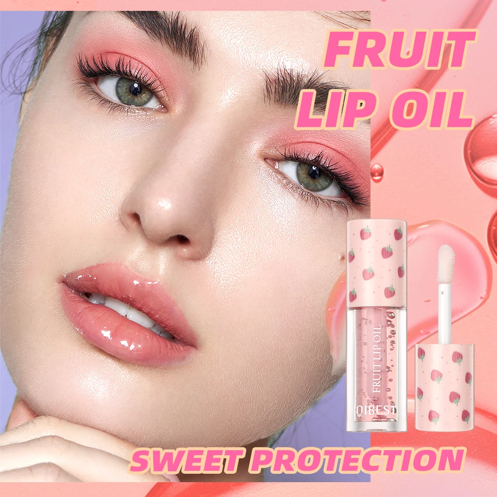 QIBEST Fruit Lip Balm Óleo, Hidratante Lip Oil, Plumping, de longa duração, Sexy Brilho Labial Brilhante, Primer Cosméticos