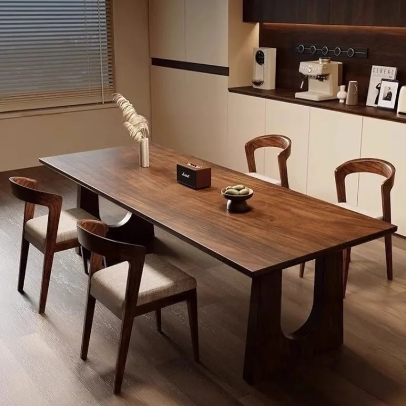

North American black walnut dining table desk household modern simple solid wood medium ancient style U foot office negotiation