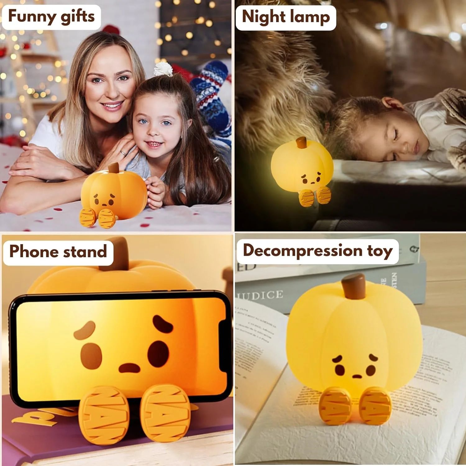 Cute Pumpkin Night Light Silicone LED Pumpkin Lamp  Bedside Lamp 3 Brightness Adjustment Halloween Decor for Adults Kids Gifts