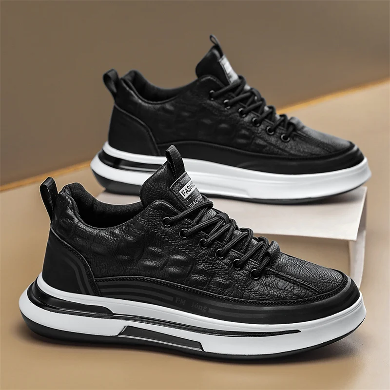

Men's Breathable Anti-Slip Wear-Resistant Black Work Shoes Summer Thick Bottom Heightening Versatile Sports Trendy Shoes