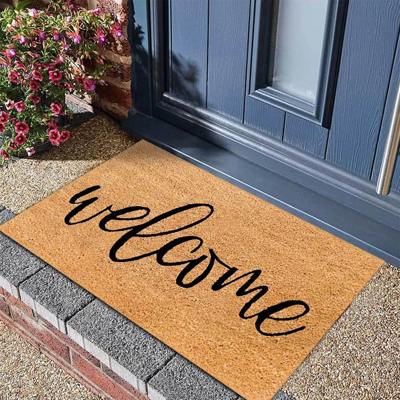 ممسحة مخصصة مع الاسم وتاريخ بناء المنزل تقليد مادة جوز الهند والكتان حدد لون الخط مثالي لحفل الزفاف #1