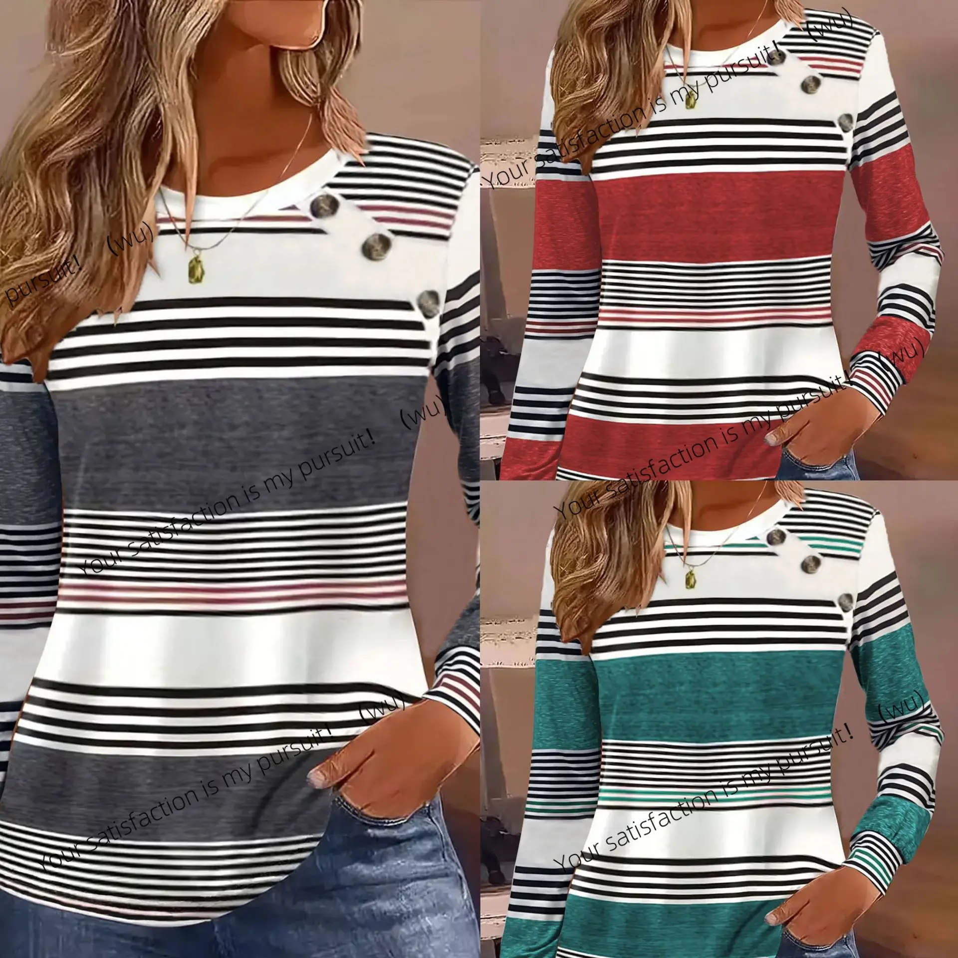 

ZOCI-Casual Button Striped Long Sleeve T-Shirt