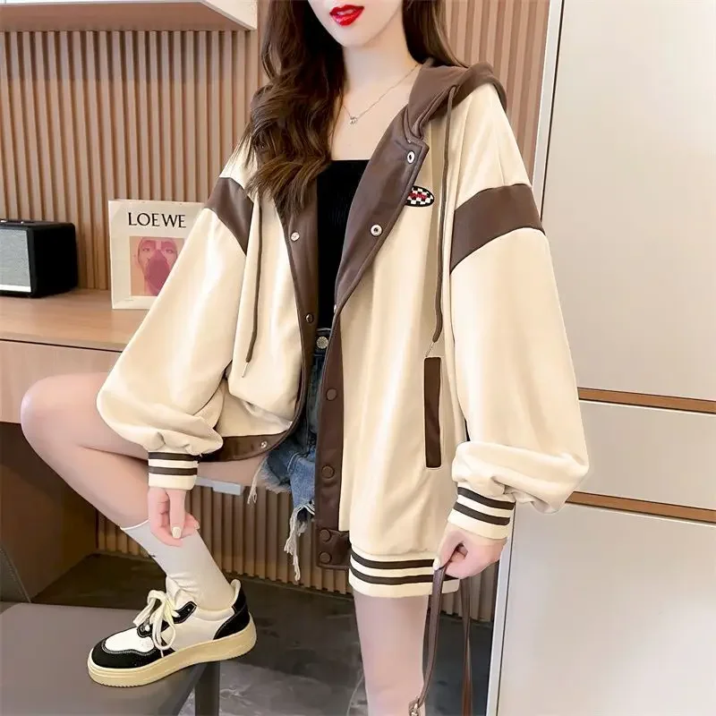 

Fashion Hoodies Women Casual Thin Hooded Jackets Korean Stitching Color-blocking Niche Cardigan Hoodie Spring Autumn Trend Coat