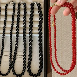 Elegant Red Beaded Necklace New Chinese Style Women Vintage Black Handmade Glass Beads Choker Girls Imitation Pearl Jewelry