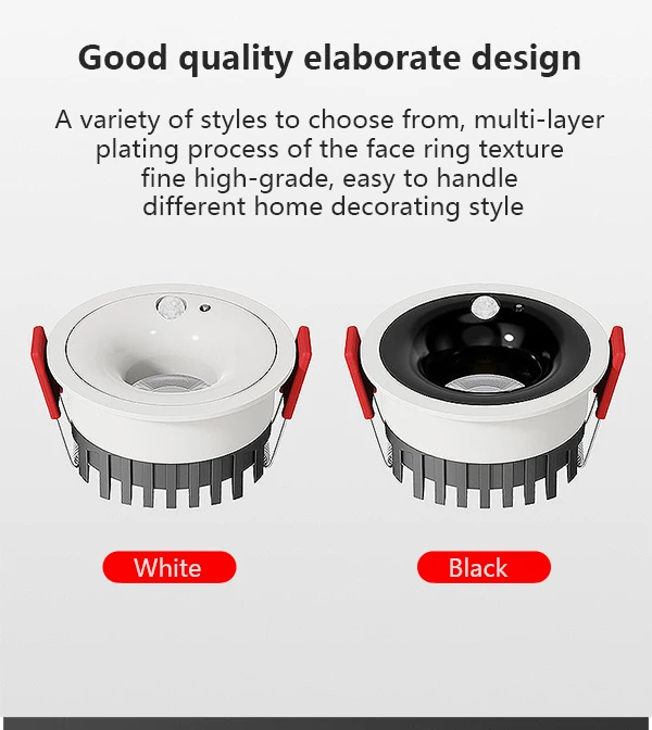 JOYINLED LED Ceiling Downlight 9W 4000K Porch Light Frame Recessed Anti Glare Spotlight Motion Sensor Embedded Induction Light