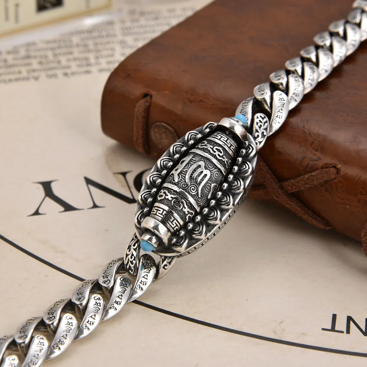 New Six-Word Mantra Charm Bracelet Turning Beads Domineering Men's Creative Design Fashion Jewelry