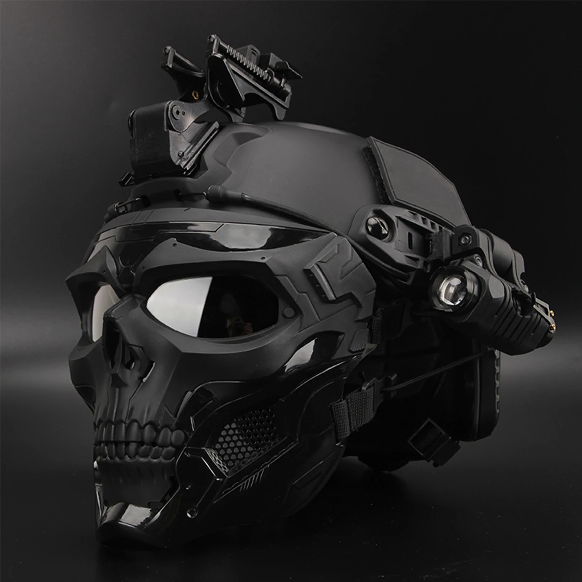 FAST Tactical Helmet Set with Skull Mask & Flashlight Suitable for Hunting Airsoft Paintball CS Games Movie or TV Props, Etc